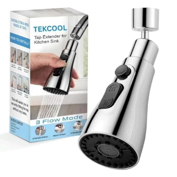 360° Flexible 3-Mode Faucet Splash Head – Water-Saving Tap Extender & Kitchen Sink Aerator