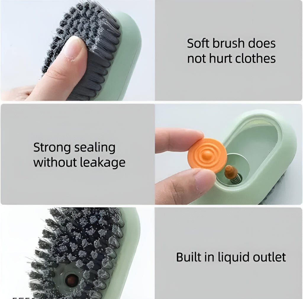 Multipurpose Liquid Shoe Brush with Refillable Soap Box – Easy Press Cleaner
