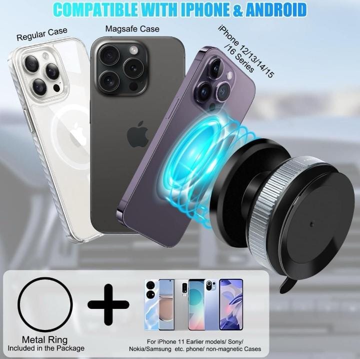 A3 Magnetic Phone Holder – 360° Adjustable Suction Cup Mount for Car, Desk & More